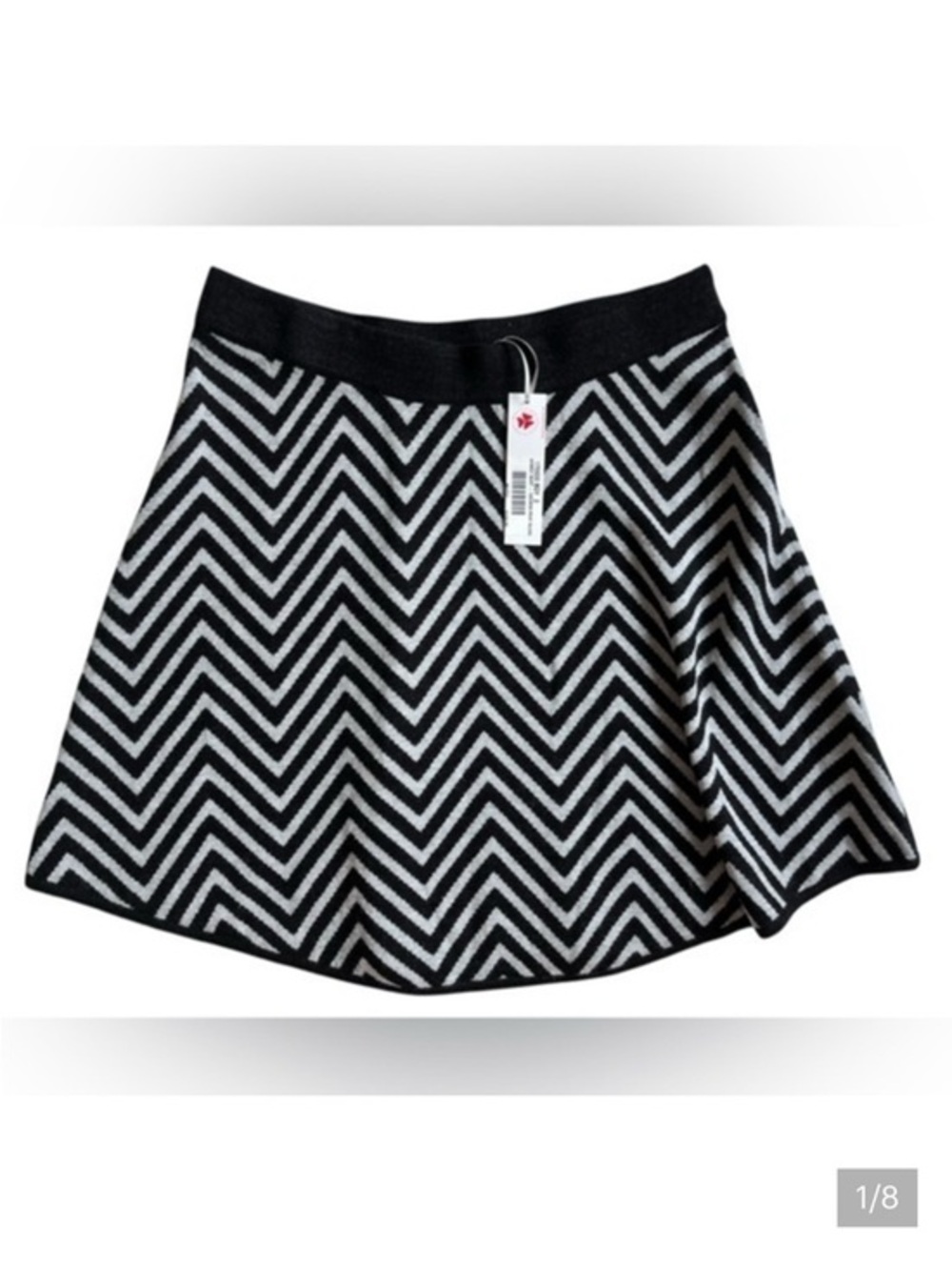 Krimson Klover Asymmetrical Chevron Skirt in Black and White WOOL